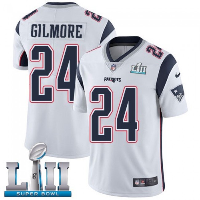 New England Patriots #24 Stephon Gilmore White Super Bowl LII Youth Stitched NFL Vapor Untouchable Limited Jersey