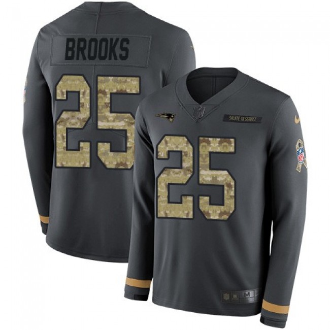 Nike Patriots #25 Terrence Brooks Anthracite Salute to Service Men's Stitched NFL Limited Therma Long Sleeve Jersey