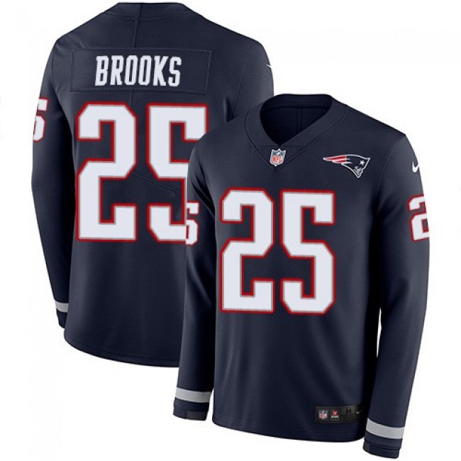 Nike Patriots #25 Terrence Brooks Navy Blue Team Color Men's Stitched NFL Limited Therma Long Sleeve Jersey