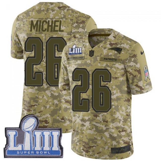Nike Patriots #26 Sony Michel Camo Super Bowl LIII Bound Men's Stitched NFL Limited 2018 Salute To Service Jersey