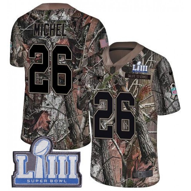 Nike Patriots #26 Sony Michel Camo Super Bowl LIII Bound Men's Stitched NFL Limited Rush Realtree Jersey