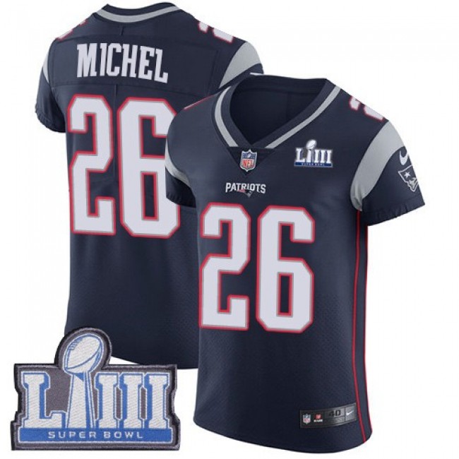Nike Patriots #26 Sony Michel Navy Blue Team Color Super Bowl LIII Bound Men's Stitched NFL Vapor Untouchable Elite Jersey