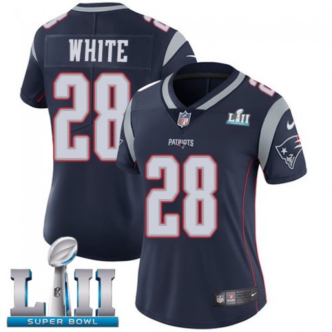 Women's Patriots #28 James White Navy Blue Team Color Super Bowl LII Stitched NFL Vapor Untouchable Limited Jersey