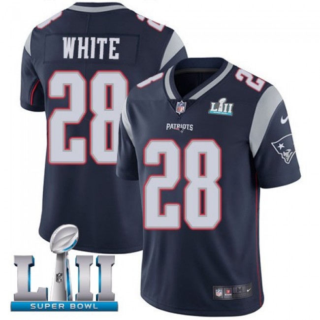 New England Patriots #28 James White Navy Blue Team Color Super Bowl LII Youth Stitched NFL Vapor Untouchable Limited Jersey