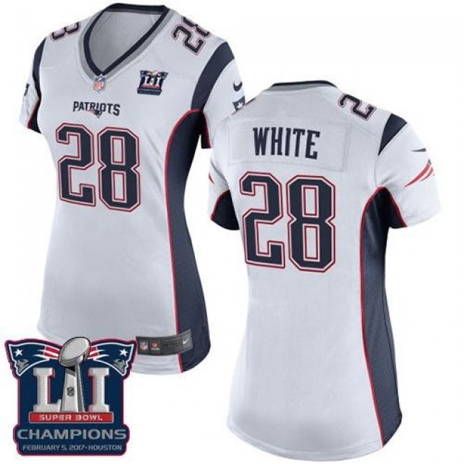 Women's Patriots #28 James White White Super Bowl LI Champions Stitched NFL New Elite Jersey