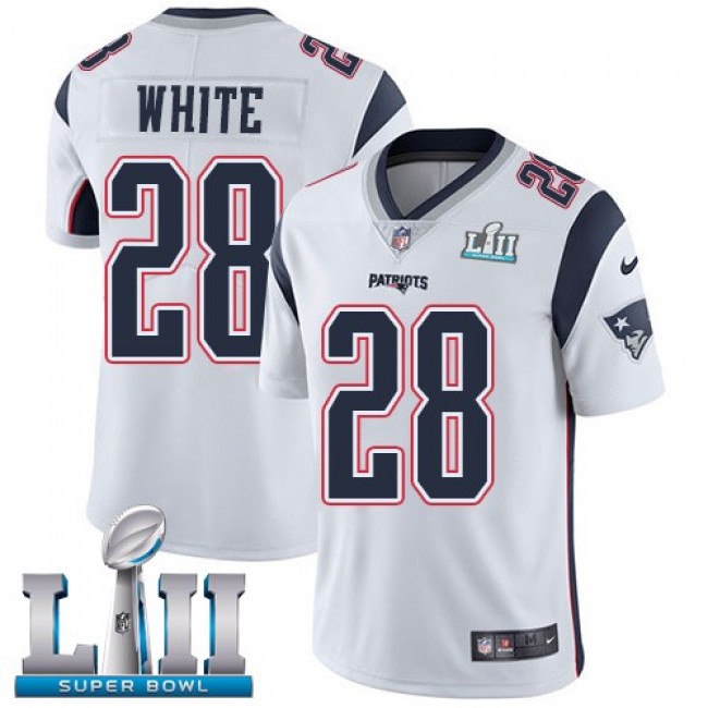 New England Patriots #28 James White White Super Bowl LII Youth Stitched NFL Vapor Untouchable Limited Jersey