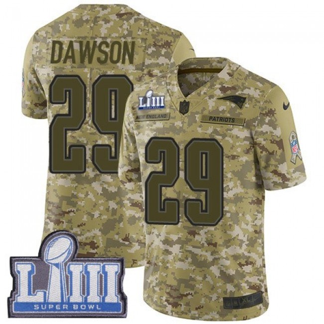 Nike Patriots #29 Duke Dawson Camo Super Bowl LIII Bound Men's Stitched NFL Limited 2018 Salute To Service Jersey