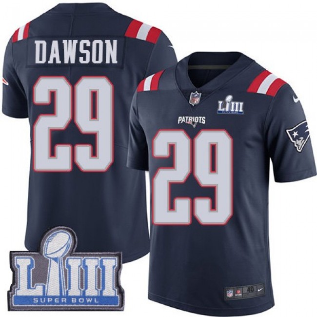 Nike Patriots #29 Duke Dawson Navy Blue Super Bowl LIII Bound Men's Stitched NFL Limited Rush Jersey