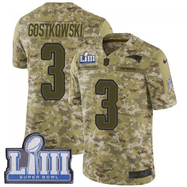 Nike Patriots #3 Stephen Gostkowski Camo Super Bowl LIII Bound Men's Stitched NFL Limited 2018 Salute To Service Jersey