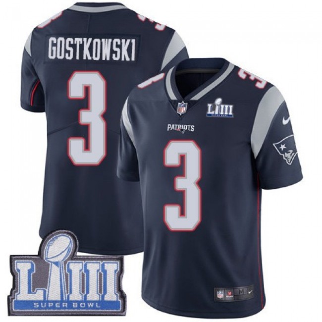 Nike Patriots #3 Stephen Gostkowski Navy Blue Team Color Super Bowl LIII Bound Men's Stitched NFL Vapor Untouchable Limited Jersey