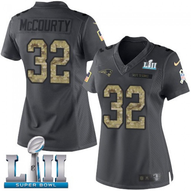 Women's Patriots #32 Devin McCourty Black Super Bowl LII Stitched NFL Limited 2016 Salute to Service Jersey