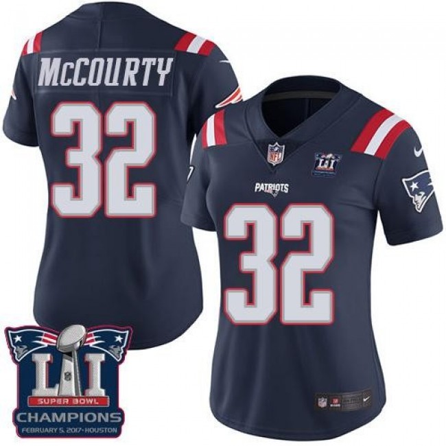 Women's Patriots #32 Devin McCourty Navy Blue Super Bowl LI Champions Stitched NFL Limited Rush Jersey