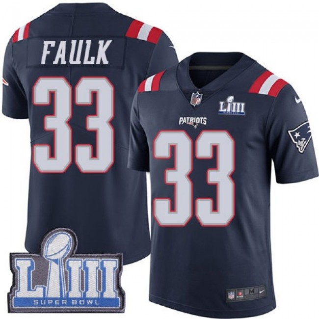 Nike Patriots #33 Kevin Faulk Navy Blue Super Bowl LIII Bound Men's Stitched NFL Limited Rush Jersey