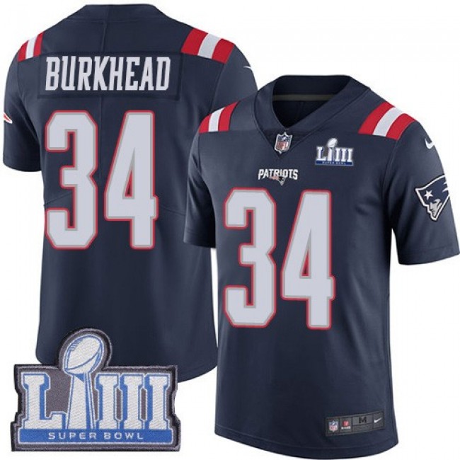 Nike Patriots #34 Rex Burkhead Navy Blue Super Bowl LIII Bound Men's Stitched NFL Limited Rush Jersey