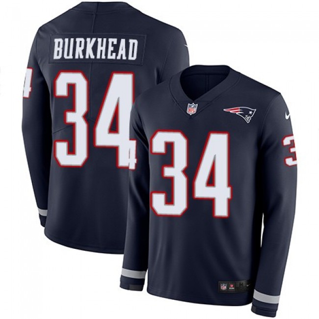 Nike Patriots #34 Rex Burkhead Navy Blue Team Color Men's Stitched NFL Limited Therma Long Sleeve Jersey