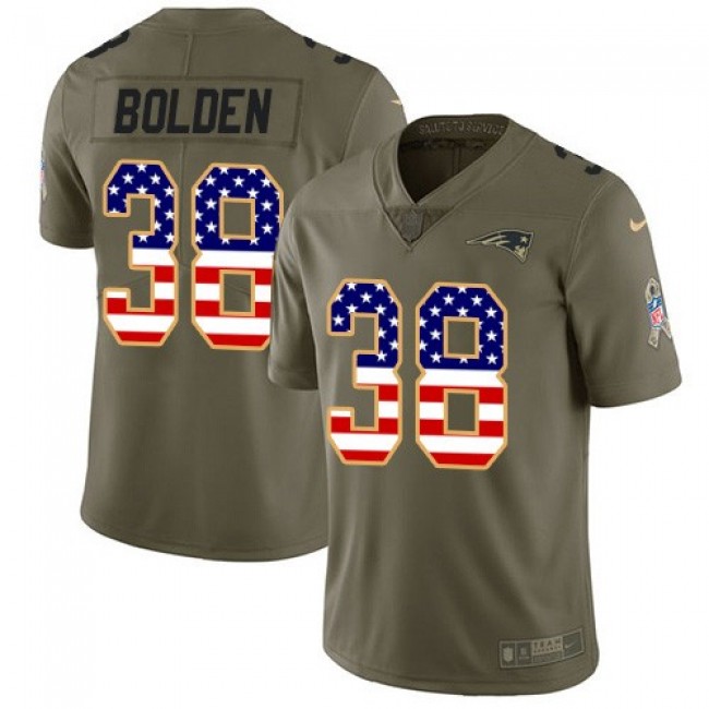 Nike Patriots #38 Brandon Bolden Olive/USA Flag Men's Stitched NFL Limited 2017 Salute To Service Jersey