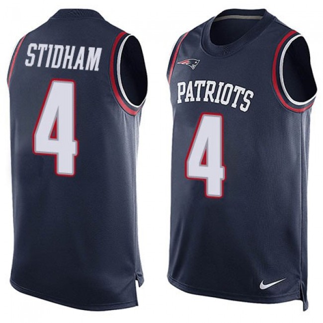 Nike Patriots #4 Jarrett Stidham Navy Blue Team Color Men's Stitched NFL Limited Tank Top Jersey