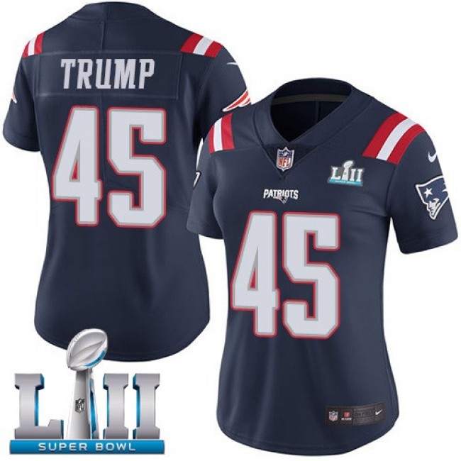 Women's Patriots #45 Donald Trump Navy Blue Super Bowl LII Stitched NFL Limited Rush Jersey