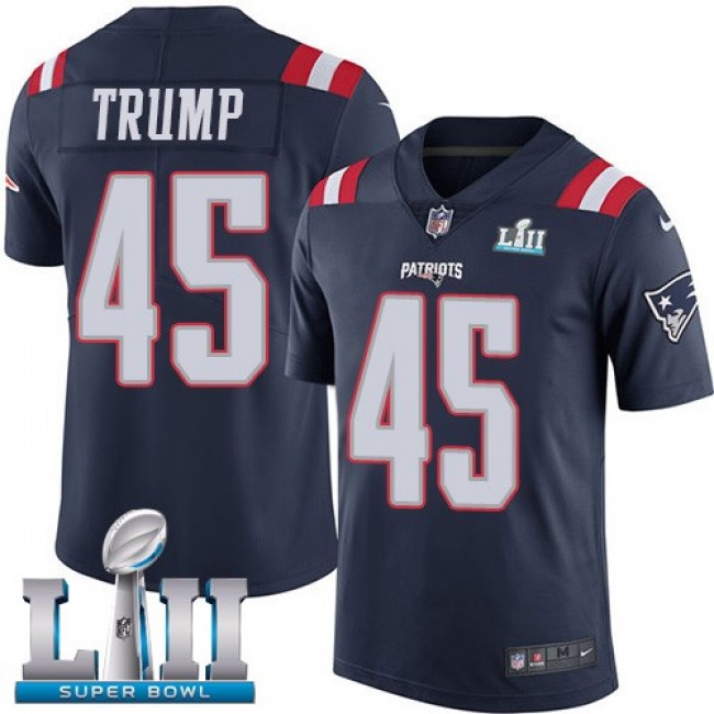 New England Patriots #45 Donald Trump Navy Blue Super Bowl LII Youth Stitched NFL Limited Rush Jersey