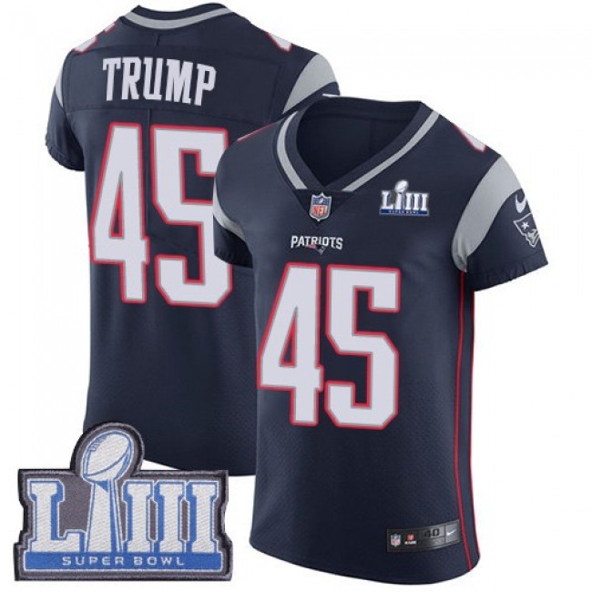 Nike Patriots #45 Donald Trump Navy Blue Team Color Super Bowl LIII Bound Men's Stitched NFL Vapor Untouchable Elite Jersey