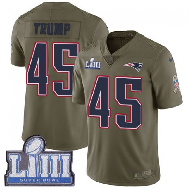 Nike Patriots #45 Donald Trump Olive Super Bowl LIII Bound Men's Stitched NFL Limited 2017 Salute To Service Jersey