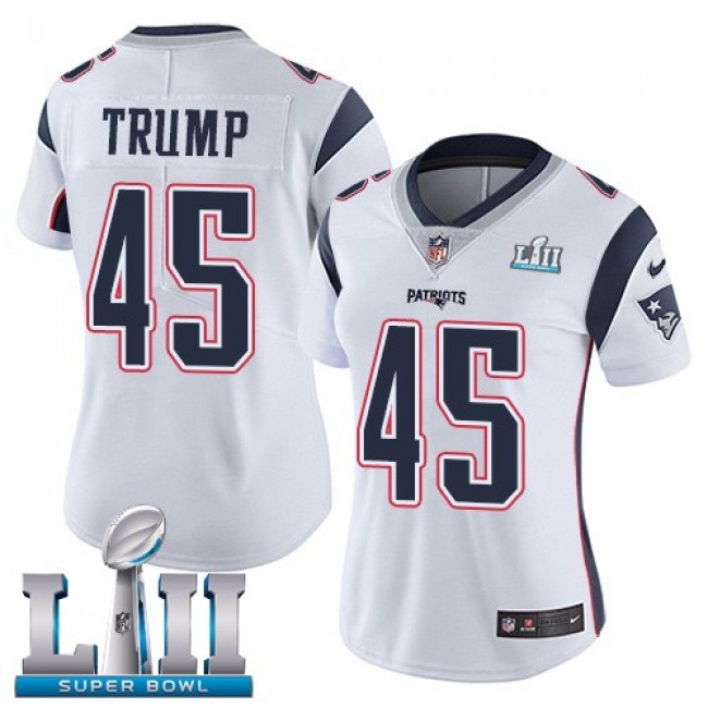 Women's Patriots #45 Donald Trump White Super Bowl LII Stitched NFL Vapor Untouchable Limited Jersey