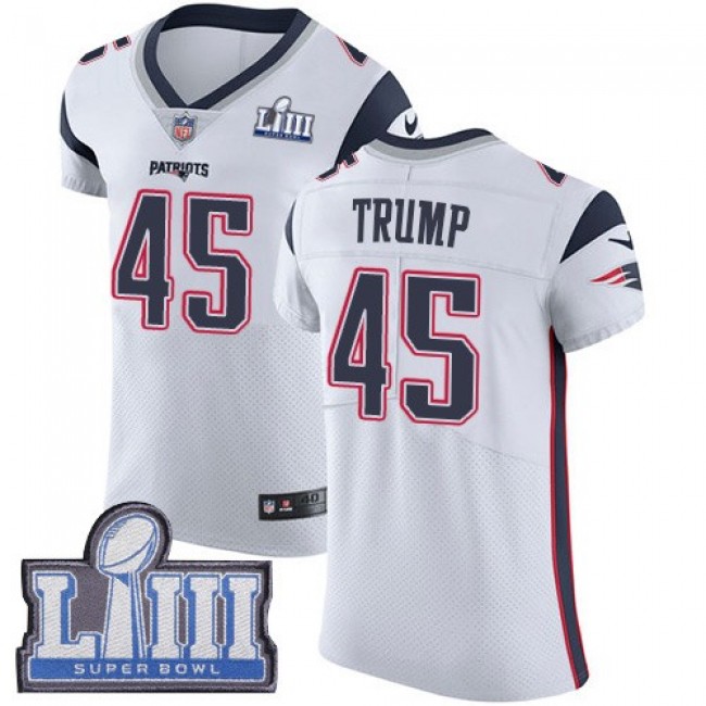 Nike Patriots #45 Donald Trump White Super Bowl LIII Bound Men's Stitched NFL Vapor Untouchable Elite Jersey