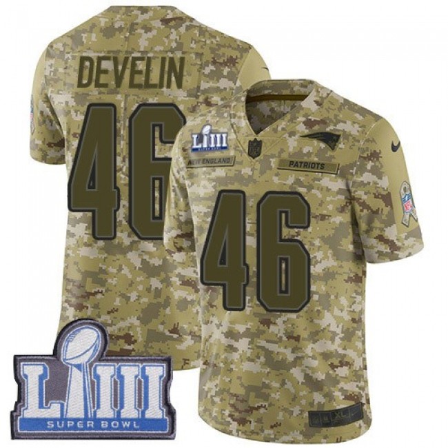 Nike Patriots #46 James Develin Camo Super Bowl LIII Bound Men's Stitched NFL Limited 2018 Salute To Service Jersey