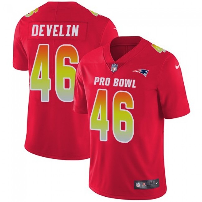 Women's Patriots #46 James Develin Red Stitched NFL Limited AFC 2018 Pro Bowl Jersey