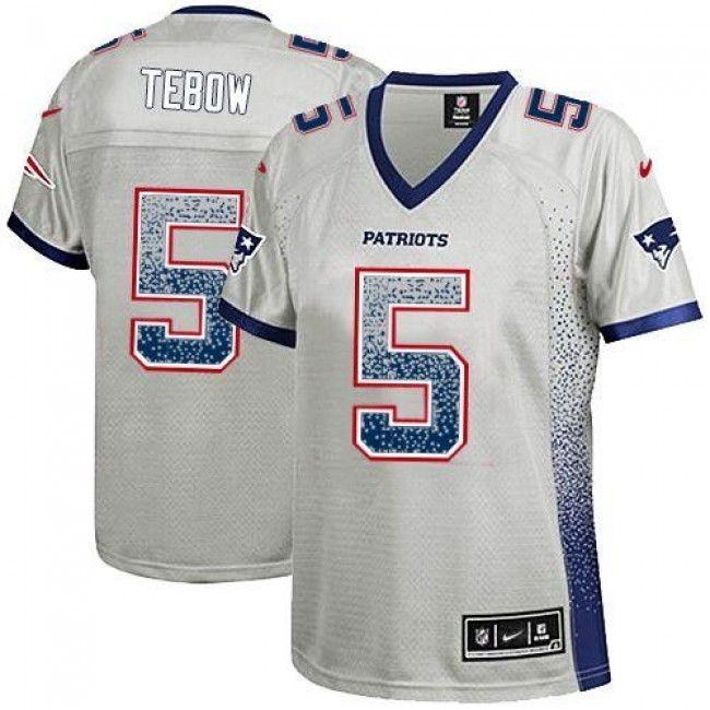 Women's Patriots #5 Tim Tebow Grey Stitched NFL Elite Drift Jersey