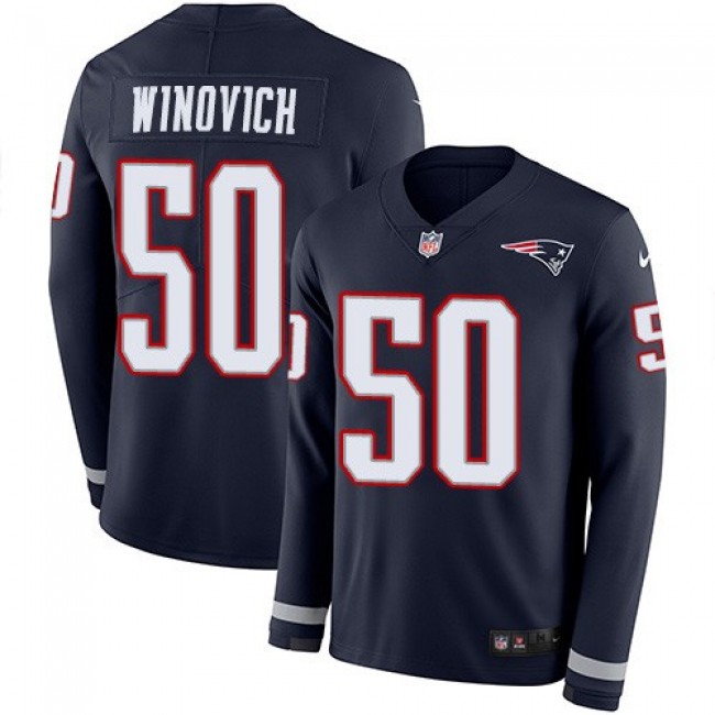 Nike Patriots #50 Chase Winovich Navy Blue Team Color Men's Stitched NFL Limited Therma Long Sleeve Jersey