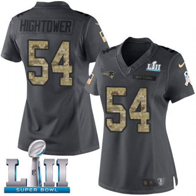 Women's Patriots #54 Dont'a Hightower Black Super Bowl LII Stitched NFL Limited 2016 Salute to Service Jersey