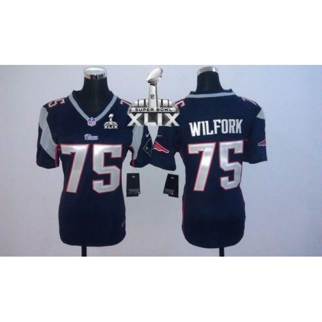 Women's Patriots #75 Vince Wilfork Navy Blue Team Color Super Bowl XLIX Stitched NFL Elite Jersey