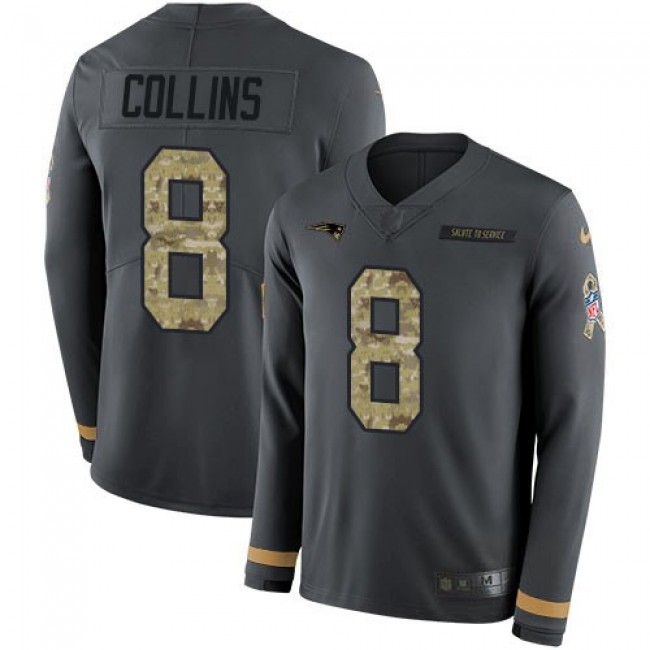 Nike Patriots #8 Jamie Collins Sr Anthracite Salute to Service Men's Stitched NFL Limited Therma Long Sleeve Jersey