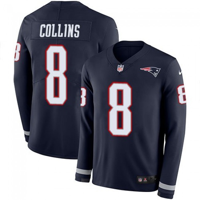 Nike Patriots #8 Jamie Collins Sr Navy Blue Team Color Men's Stitched NFL Limited Therma Long Sleeve Jersey
