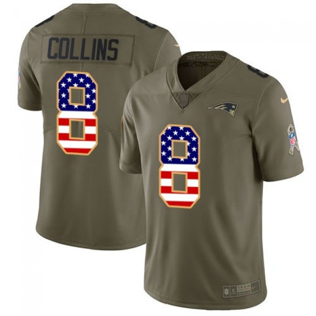 Nike Patriots #8 Jamie Collins Sr Olive/USA Flag Men's Stitched NFL Limited 2017 Salute To Service Jersey