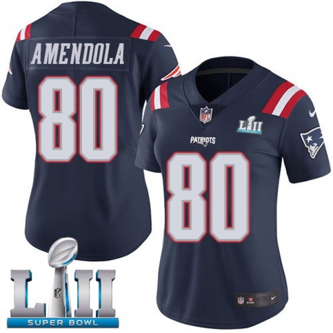 Women's Patriots #80 Danny Amendola Navy Blue Super Bowl LII Stitched NFL Limited Rush Jersey
