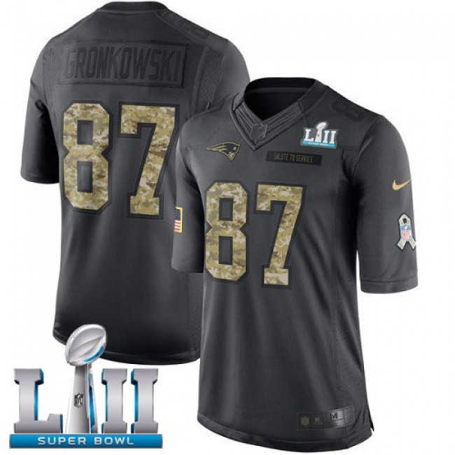 New England Patriots #87 Rob Gronkowski Black Super Bowl LII Youth Stitched NFL Limited 2016 Salute to Service Jersey