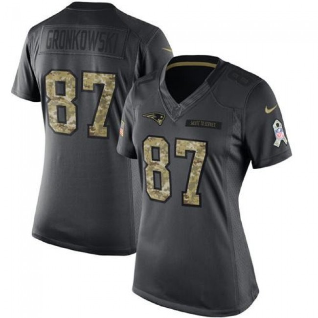 Women's Patriots #87 Rob Gronkowski Black Stitched NFL Limited 2016 Salute to Service Jersey
