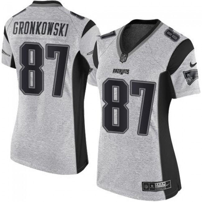 Women's Patriots #87 Rob Gronkowski Gray Stitched NFL Limited Gridiron Gray II Jersey