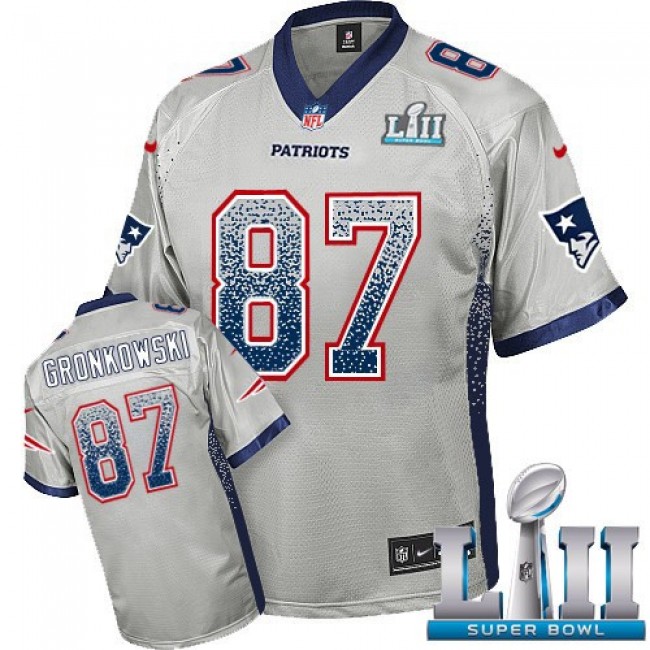 New England Patriots #87 Rob Gronkowski Grey Super Bowl LII Youth Stitched NFL Elite Drift Fashion Jersey