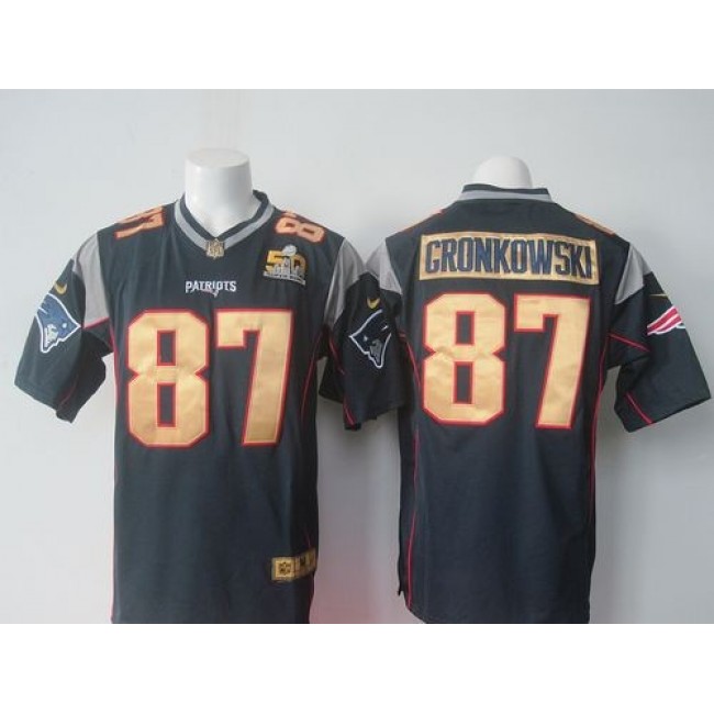 Nike Patriots #87 Rob Gronkowski Navy Blue Team Color Super Bowl 50 Collection Men's Stitched NFL Elite Jersey