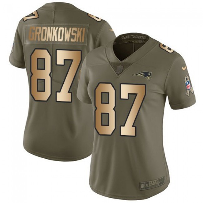 Women's Patriots #87 Rob Gronkowski Olive Gold Stitched NFL Limited 2017 Salute to Service Jersey