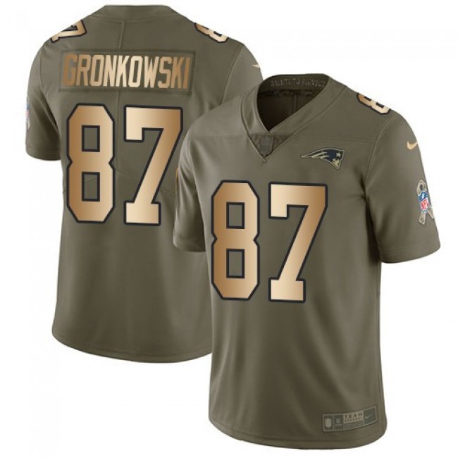 New England Patriots #87 Rob Gronkowski Olive-Gold Youth Stitched NFL Limited 2017 Salute to Service Jersey