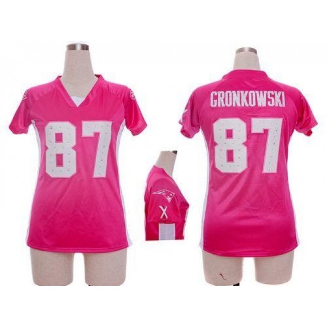 Women's Patriots #87 Rob Gronkowski Pink Draft Him Name Number Top Stitched NFL Elite Jersey