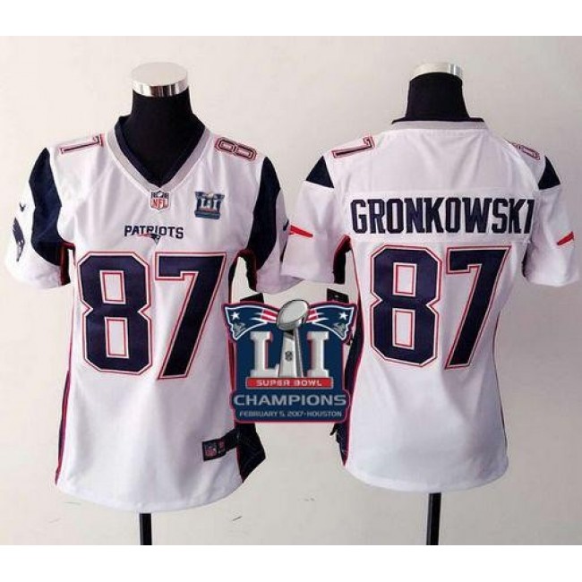 Women's Patriots #87 Rob Gronkowski White Super Bowl LI Champions Stitched NFL New Elite Jersey