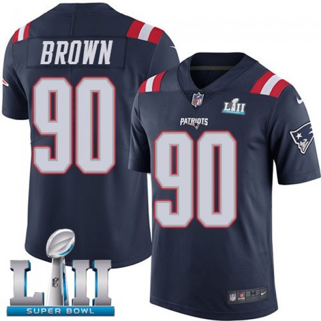 New England Patriots #90 Malcom Brown Navy Blue Super Bowl LII Youth Stitched NFL Limited Rush Jersey