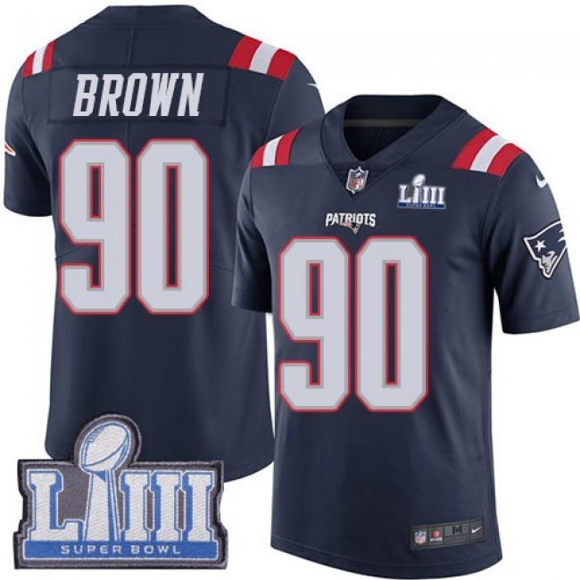 Nike Patriots #90 Malcom Brown Navy Blue Super Bowl LIII Bound Men's Stitched NFL Limited Rush Jersey
