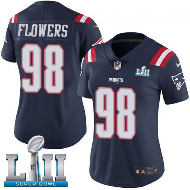 Women's Patriots #98 Trey Flowers Navy Blue Super Bowl LII Stitched NFL Limited Rush Jersey