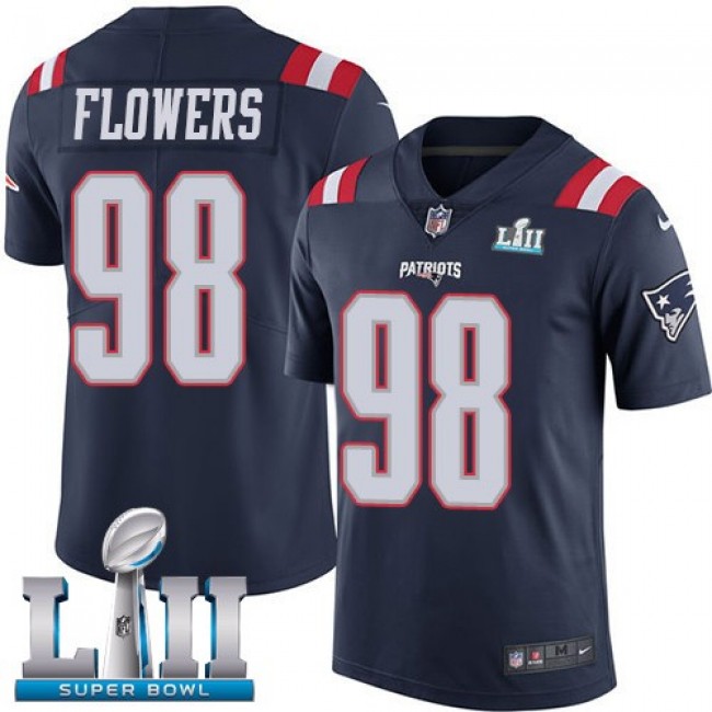 New England Patriots #98 Trey Flowers Navy Blue Super Bowl LII Youth Stitched NFL Limited Rush Jersey